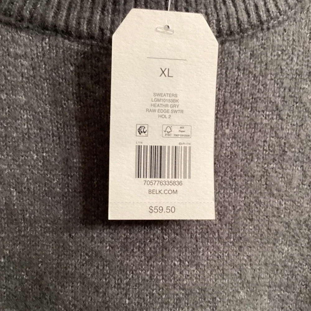 Wonderly Women's XL Heather Grey Raw Edge Sweater Knit Pullover Long Sleeve‎